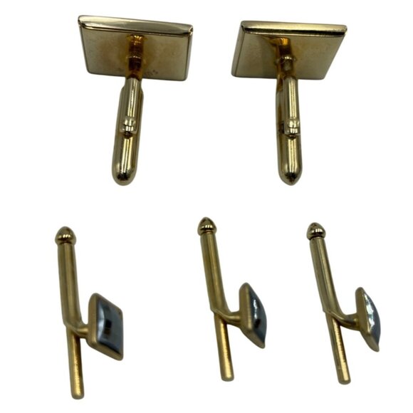 Swank Formal Wear 5 pc Cuff link Stud Set orig box Faceted Black Gold Tone Tux - Picture 7 of 16